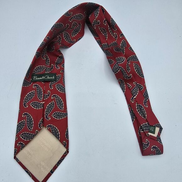 Necktie Mens Vintage Brown & Church, Silk Blue Geometric Design, 56 By 3.5 - Picture 4 of 7
